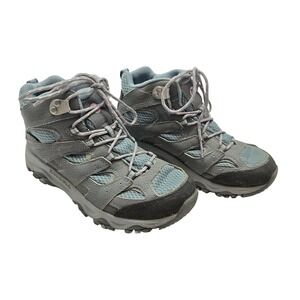 Merrell Hiking Boots Trail Outdoor Gray Blue Youth 3.5 Waterproof